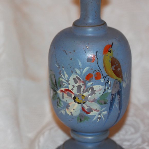 Antique Bristol Glass Decanter & Unusual Stopper Bird & Flowers - Picture 2 of 5